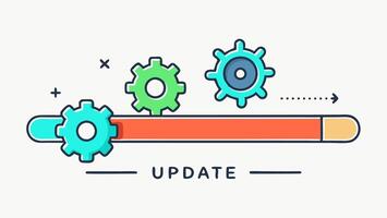 Flat illustration of update and loading process, symbolizing system upgrades and application progress. Perfect for web and graphic design projects. Clean design. vector