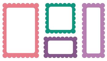 Colorful Cute Frames with Ruffles Edges Isolated on White. Simple Zig Zag Borders. vector