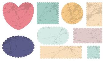 Grunge Billowy Frames with Corrugated Edges Isolated on White. Simple Labels with Zig Zag Borders. Wiggly Badge or Stickers Shapes vector