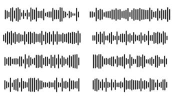 Thin line podcast sound waves and audio soundwave of voice message records collection isolated on white background. Round and square lines. vector