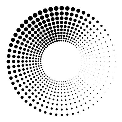 Black round dotted halftone texture.