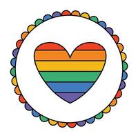 Rainbow Colors of LGBTQ Frame with Frills Edges and Striped Heart Isolated on White. Pride Border. vector