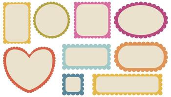 Colorful Frames with Corrugated Edges Isolated on White. Simple Badges with Zig Zag Borders. Wiggly Stickers Shapes vector