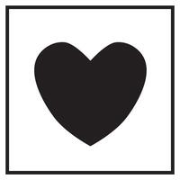 Black silhouette of heart in square thin line frame isolated on white. vector