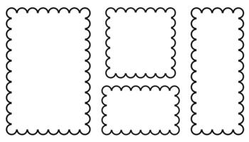 Black Outline Frames with Corrugated Edges Isolated on White. Simple Labels with Zig Zag Borders. Wiggly Shapes vector