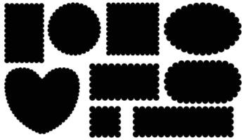 Black Frames with Corrugated Edges Isolated on White. Simple Labels with Zig Zag Borders. Wiggly Badges Shapes vector