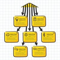 Visual representation of a process flow featuring yellow icons and labels on a grid background vector