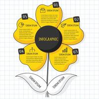 Creative infographic design featuring a flower structure with six sections and a black center vector