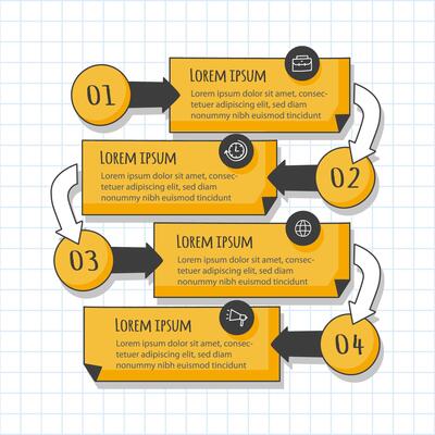 Unique infographic design showcasing a step-by-step process with numbered sections in bold colors on grid background