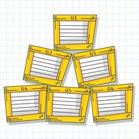 Yellow frames stacked on a grid background showcasing blank spaces for creative ideas vector