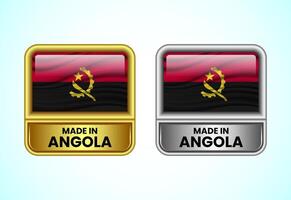 Made in Angola label icon in gold and silver color. Flag icon set for business vector