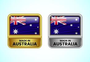 Made in Australia label icon in gold and silver color. Flag icon set for business vector