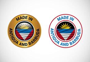 Made in Antigua and Barbuda label icon with flag. Icon set for business, badge, seal, sticker, logo, and symbol vector