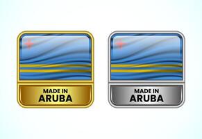 Made in Aruba label icon in gold and silver color. Flag icon set for business vector