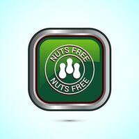 Peanuts free icon, No nuts label. Allergen free logo illustration, Green Color Square Button Design vector