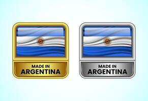 Made in Argentina label icon in gold and silver color. Flag icon set for business vector