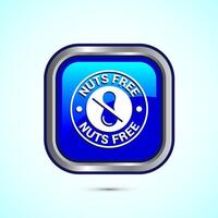 Peanuts free icon, No nuts label. Allergen free logo illustration, Blue Color Square Button Design vector
