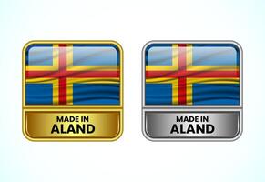 Made in Aland label icon in gold and silver color. Flag icon set for business vector