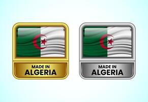 Made in Algeria label icon in gold and silver color. Flag icon set for business vector