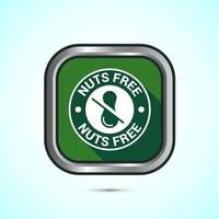 Peanuts free icon, No nuts label. Allergen free logo illustration, Green Shadow Button Design vector