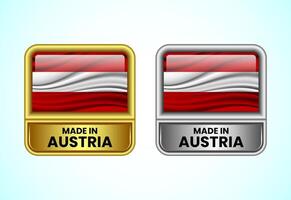 Made in Austria label icon in gold and silver color. Flag icon set for business vector