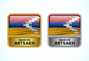 Made in Artsakh label icon in gold and silver color. Flag icon set for business vector