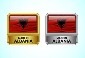 Made in Albania label icon in gold and silver color. Flag icon set for business vector