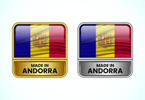 Made in Andorra label icon in gold and silver color. Flag icon set for business vector