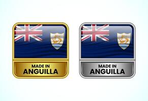 Made in Anguilla label icon in gold and silver color. Flag icon set for business vector