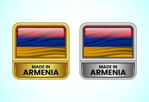 Made in Armenia label icon in gold and silver color. Flag icon set for business vector