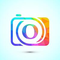Initial alphabet O with a camera icon. Low poly style logo for photography business vector