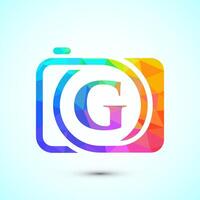 Initial alphabet G with a camera icon. Low poly style logo for photography business vector