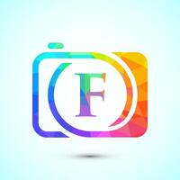 Initial alphabet F with a camera icon. Low poly style logo for photography business vector