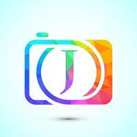 Initial alphabet J with a camera icon. Low poly style logo for photography business vector