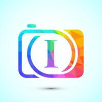 Initial alphabet I with a camera icon. Low poly style logo for photography business vector