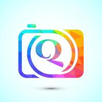 Initial alphabet Q with a camera icon. Low poly style logo for photography business vector