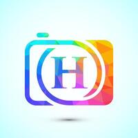 Initial alphabet H with a camera icon. Low poly style logo for photography business vector