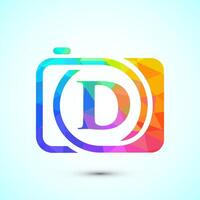 Initial alphabet D with a camera icon. Low poly style logo for photography business vector