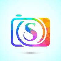 Initial alphabet S with a camera icon. Low poly style logo for photography business vector