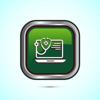 Online healthcare icon design, Virtual medical service sign, Green Color Square Button Design vector
