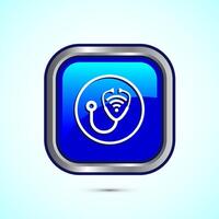Online healthcare icon design, Virtual medical service sign, Blue Color Square Button Design vector
