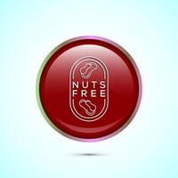 Peanuts free icon, No nuts label. Allergen free logo illustration, Red Color Round Button Design vector