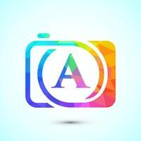 Initial alphabet A with a camera icon. Low poly style logo for photography business vector
