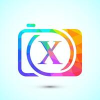 Initial alphabet X with a camera icon. Low poly style logo for photography business vector