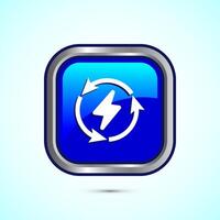 Renewable energy icon design illustration. Renewable power sign symbol, Blue Color Square Button Design vector