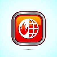 Climate change icon design, Global warming, Earth temperature icon, Orange Color Square Button Design vector