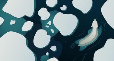 Polar Bear swimming in cold Arctic water surrounded by floating ice patches. Global warming illustration with melting ice. Bear in the wild vector