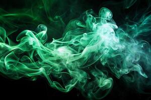 Ethereal green smoke swirls creating dynamic and mysterious abstract shapes, ideal for a wallpaper background. photo