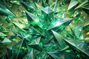 Vibrant Green Crystal Fractals Abstract Design Wallpaper Background with Geometric Shapes and Light Effects photo