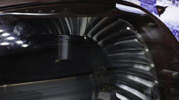 A Detailed Close Up View of a Modern Turbine Design in Aerospace Technology and Engineering. Media photo
